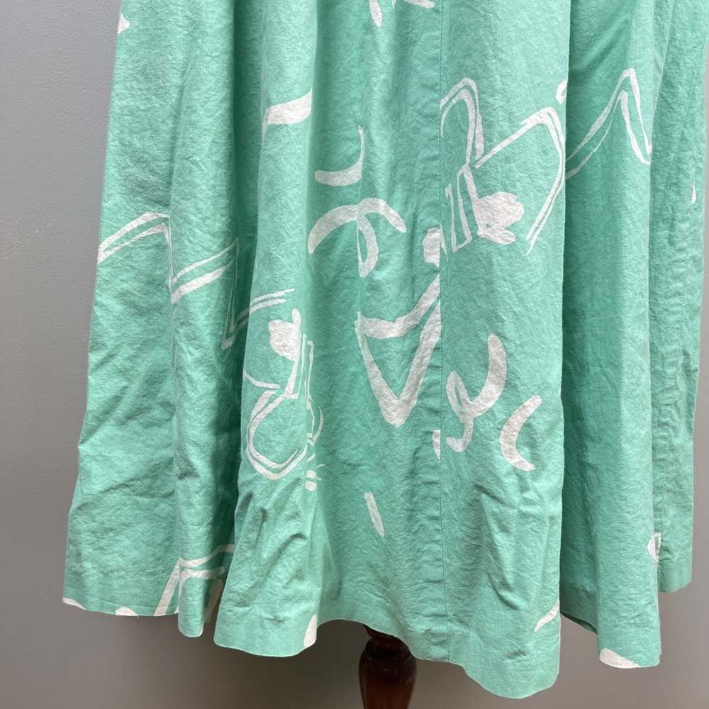 Vintage 80s Lanz Originals Halter Dress Womens 14 Aqua Green Belted Cotton - Picture 3 of 9